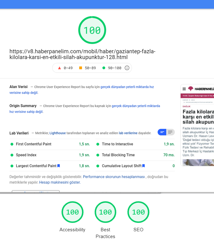 Haber Sitesi PageSpeed Testi